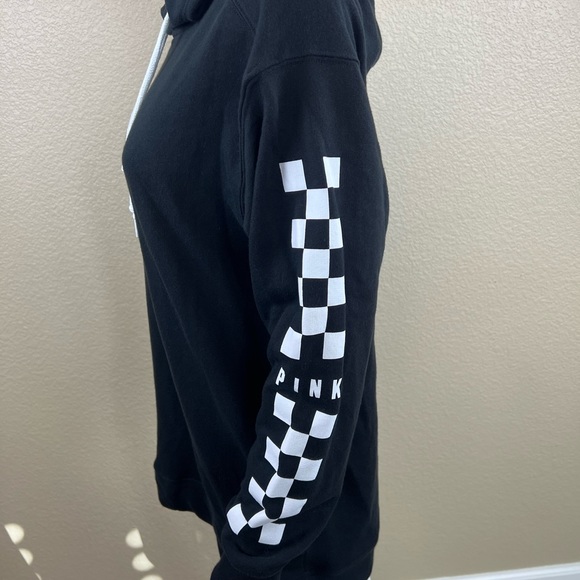 Victoria’s Secret Pink Checkered Long Sleeve Black Pullover Hoodie Sweatshirt - Picture 4 of 9
